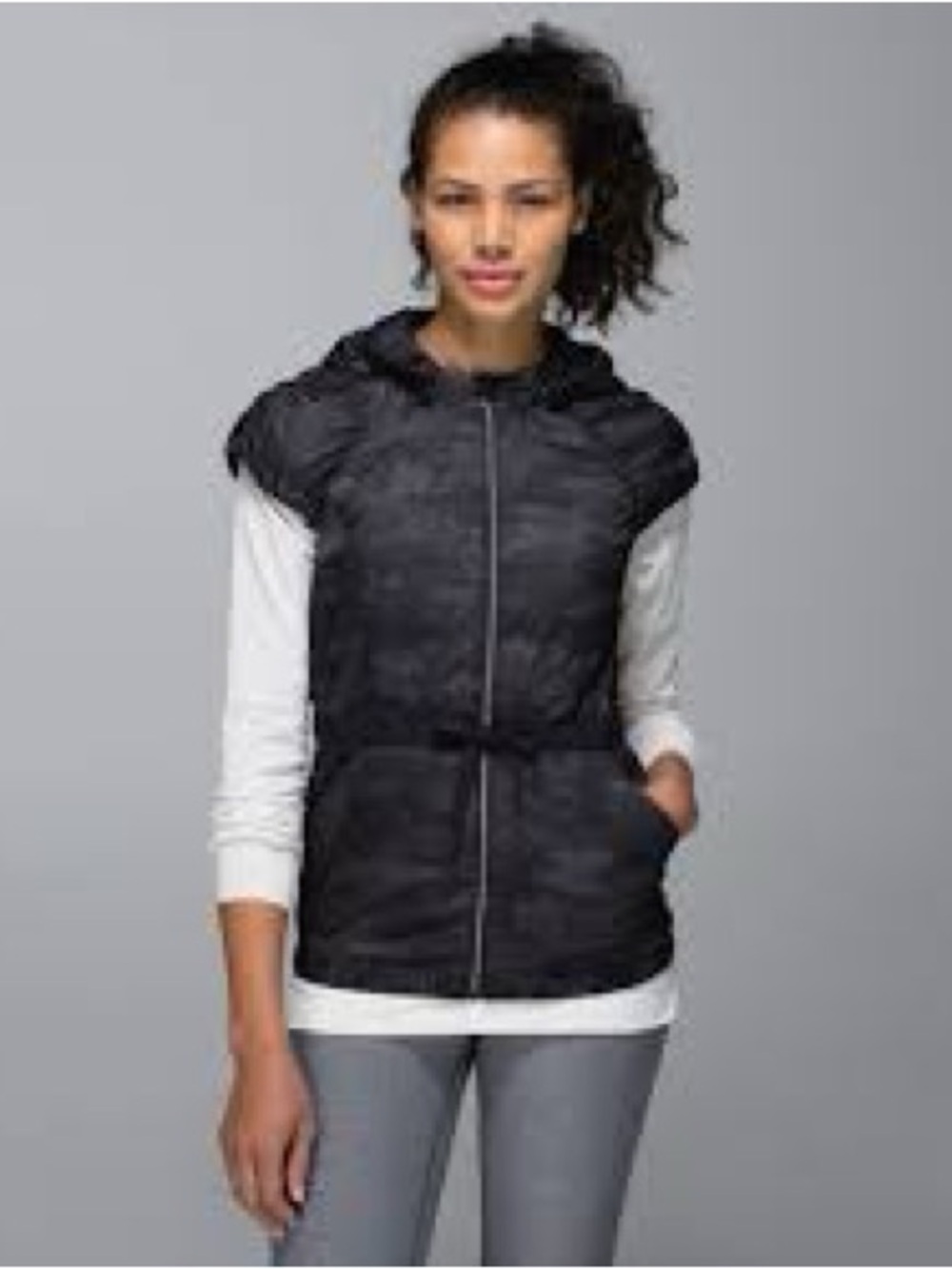 Lululemon Spring Fling Puffy Down Vest Black Camo Cap Size 8